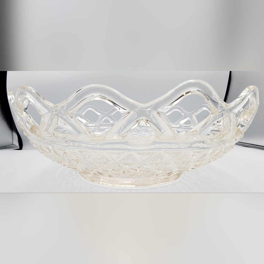 1950 Imperial Glass Crystal Katy Laced Edge Clear Embossed Fruit Lg Serving Bowl